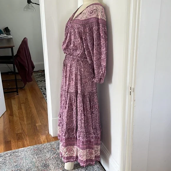 Spell Dahlia Tiered Midi Peasant Dress in Mulberry Pink/Purple Floral, Small EUC - Picture 9 of 16